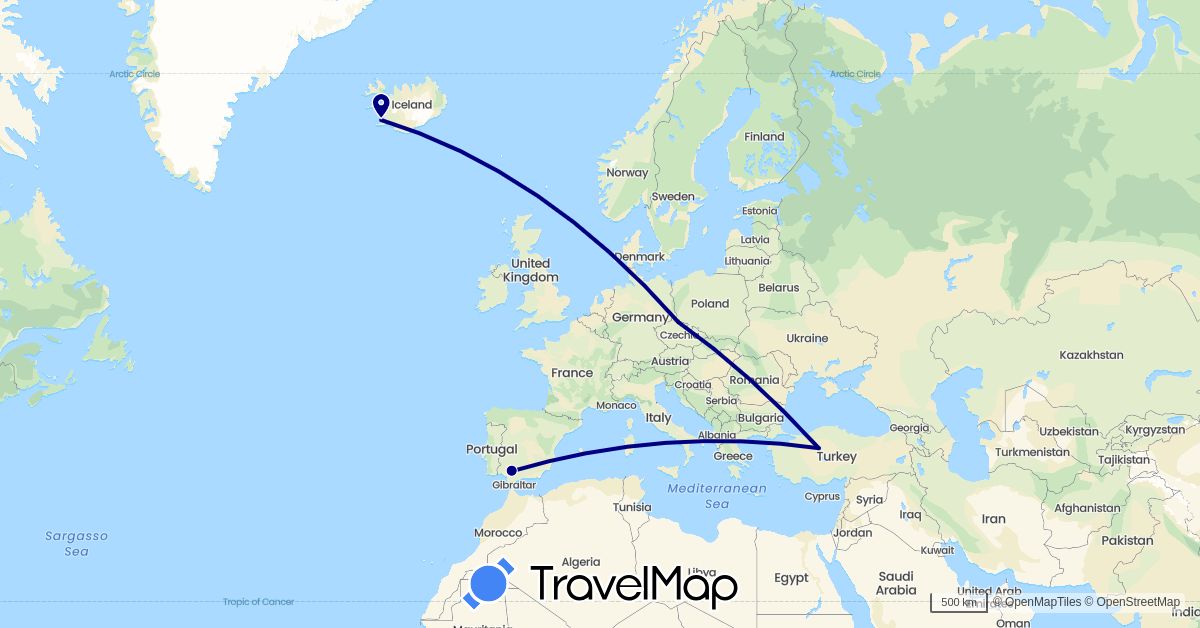 TravelMap itinerary: driving in Czech Republic, Spain, Iceland, Turkey (Asia, Europe)